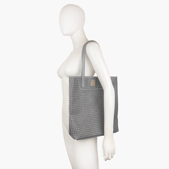 NWOT TOMMY HILFIGER Faux Leather Signature Logo Tote Bag (Gray) - Picture 2 of 9